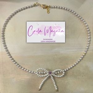 Handmade Pearl Bow Necklace